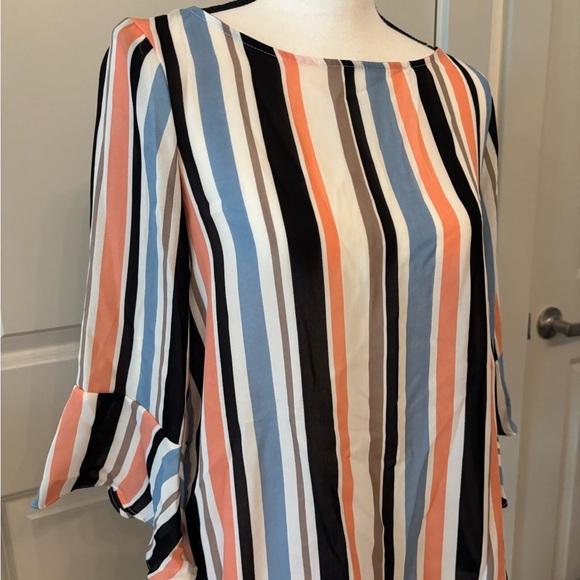 Colorful striped flowy flutter sleeve business blouse size S - Picture 3 of 13